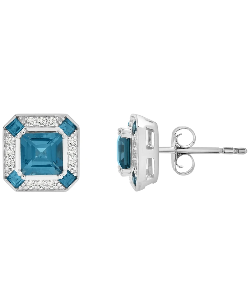 Macy's Lab Grown White Sapphire (1/4 ct. t.w.) and London Blue Topaz (3-1/3 ct. t.w.) Square Earrings in Sterling Silver