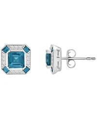 Macy's Lab Grown White Sapphire (1/4 ct. t.w.) and London Blue Topaz (3-1/3 ct. t.w.) Square Earrings in Sterling Silver