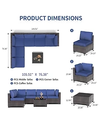 Gaomon 7-Piece Outdoor Rattan Patio Furniture Set with Detachable Cushions and Glass Top Table
