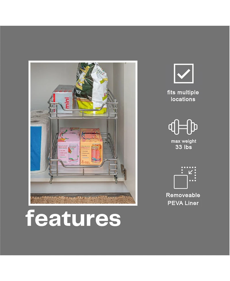 Household Essentials Glidez 14.25" W Steel Pull-Out Storage Organizer, 2-Tier Design, Chrome