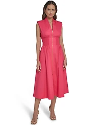 Vince Camuto Women's Smock Waist Front Zip Midi Dress