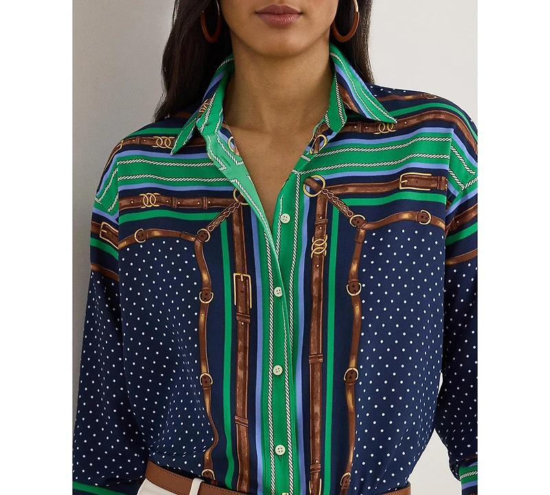 Lauren Ralph Women's Relaxed Fit Belting and Polka-Dot Shirt