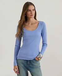 Lauren Ralph Women's Rib-Knit Long-Sleeve Scoop Neck Top
