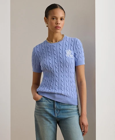 Lauren Ralph Women's Cable-Knit Short-Sleeve Embroidered Sweater