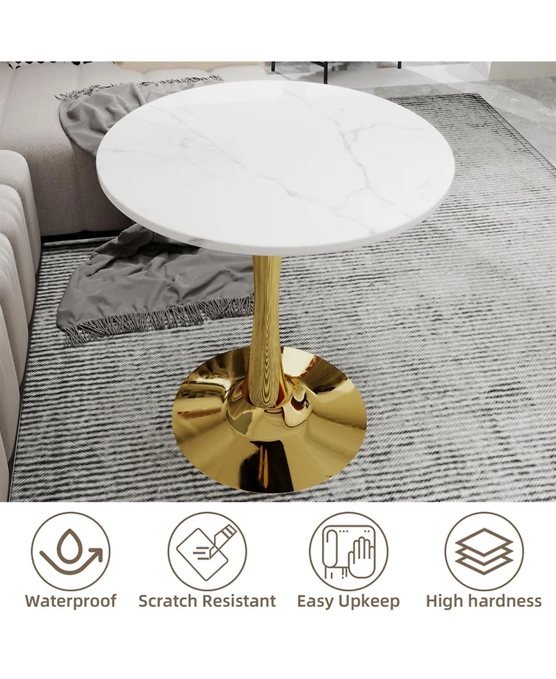 Streamdale Furniture Streamdale Gold 27.6" Mid-Century Modern Dining Table with White Marble Top