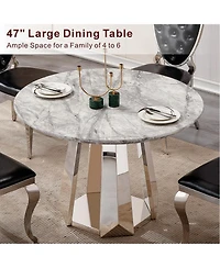 Streamdale Furniture 47" Round Marble Dining Table with Stainless Steel Base