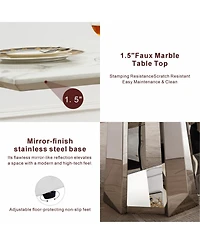 Streamdale Furniture Marble Dining Table for 6 People, 70" Faux Marble & Stainless Steel Base Silver, White