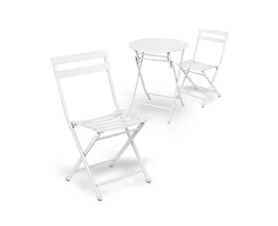 gaomon 3-Piece Folding Patio Bistro Set, White Outdoor Metal Round Table and Chairs for Porch, Yard, Balcony, and Garden