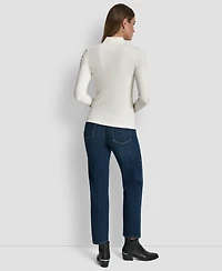 Dkny Jeans Women's Jewel Button Shoulder Mock Neck Long-Sleeve T-Shirt