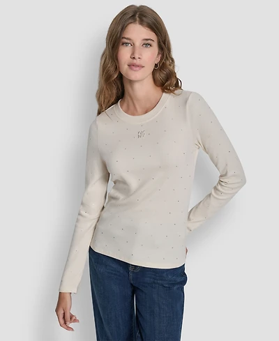 Dkny Jeans Women's Rhinestone-Embellished Crewneck Sweater