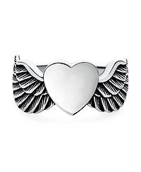 Bling Jewelry Unisex Religious Spiritual Heart Angel Wing Feather Band Ring Oxidized .925 Sterling Silver Or Stainless Steel