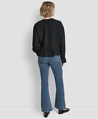 Dkny Jeans Women's Long-Sleeve Tie Neck Crop Top