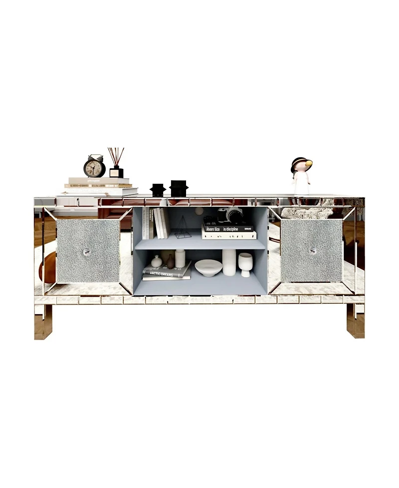 Streamdale Furniture Mirrored Tv Stand - Crushed Diamond Doors