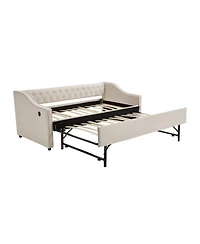Streamdale Furniture Twin Upholstered Daybed with Trundle, Usb, Pockets, Velvet