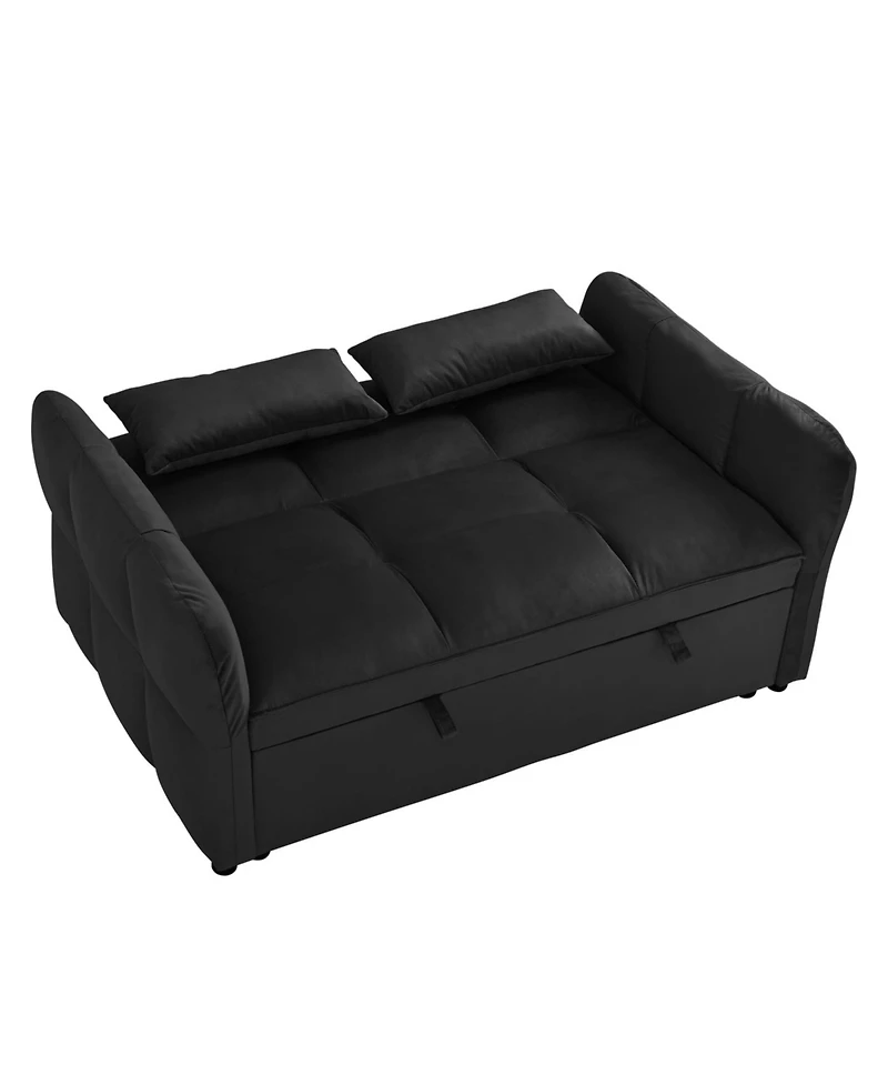 Streamdale Furniture 3-in-1 Velvet Pull-Out Couch Bed with Reclining Backrest & Pillows