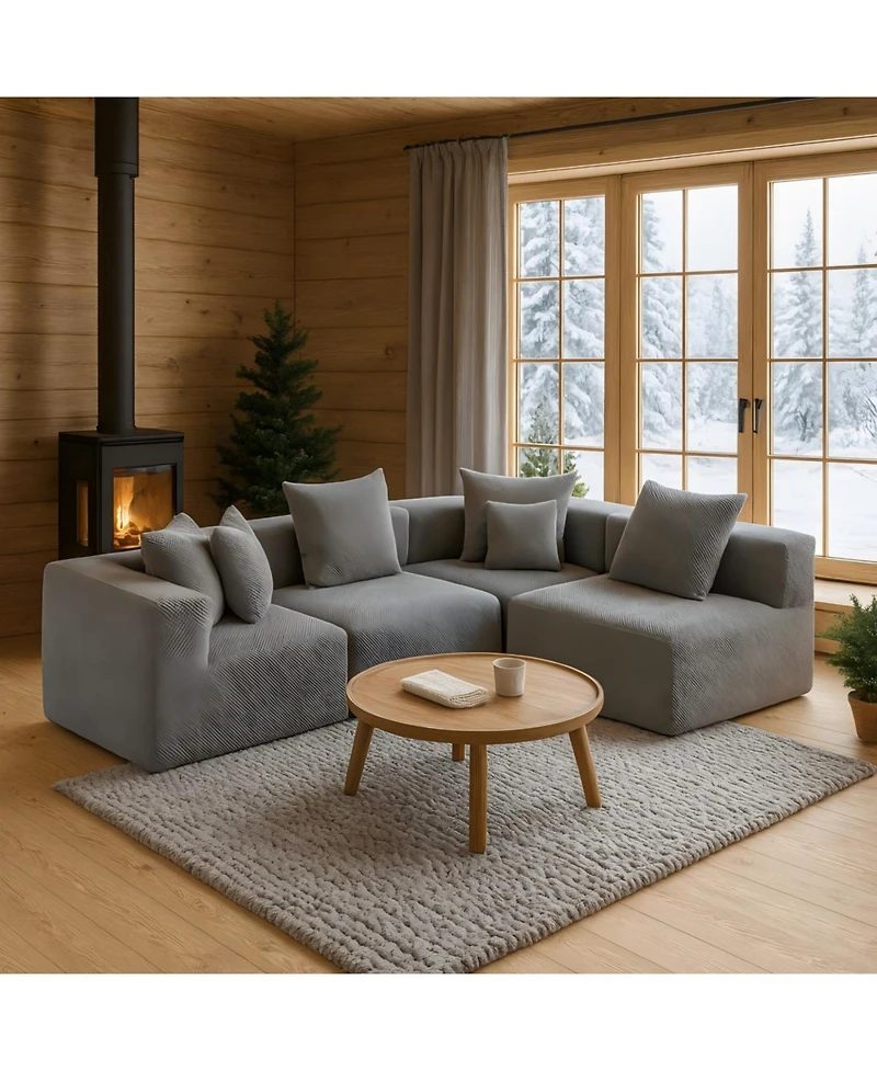 Streamdale Furniture Streamdale Modular L-Shaped Chenille Deep-Seat Couch with Pillows - Grey