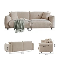 Streamdale Furniture Oversized Sherpa Loveseat Sofa with Metal Legs - Camel