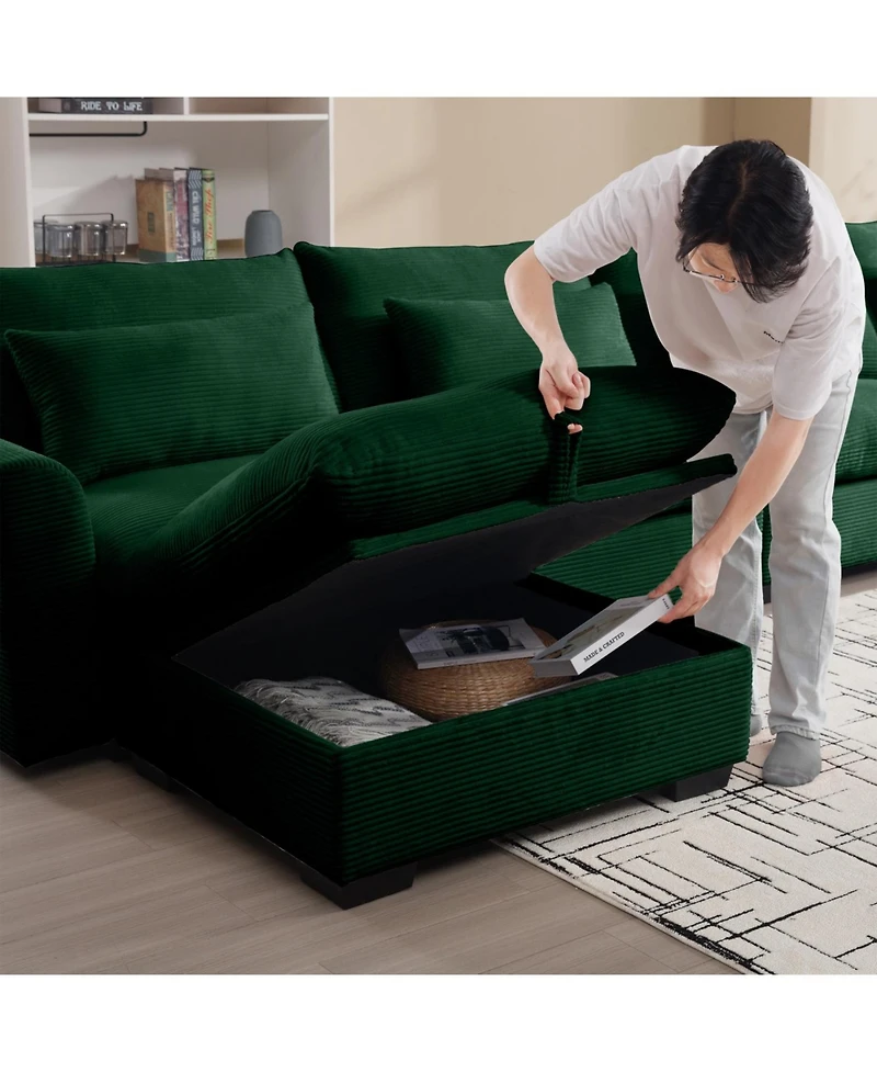 Streamdale Furniture Streamdale Corduroy Two-Seater Sofa with Storage Footrest