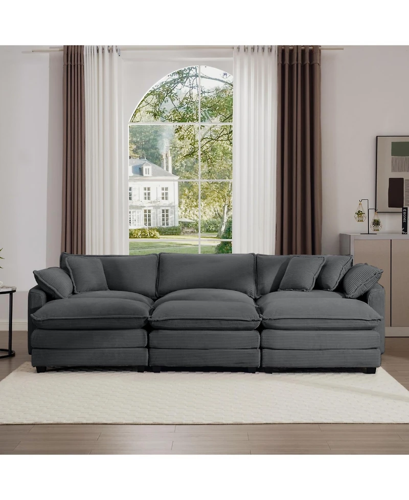 Streamdale Furniture Oversized Modular Corduroy Sofa with Ottoman