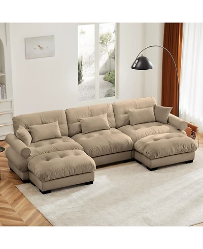 Streamdale Furniture Streamdale Camel U Shape Modular Sectional Sofa Couch with Two Ottomans & Pillows