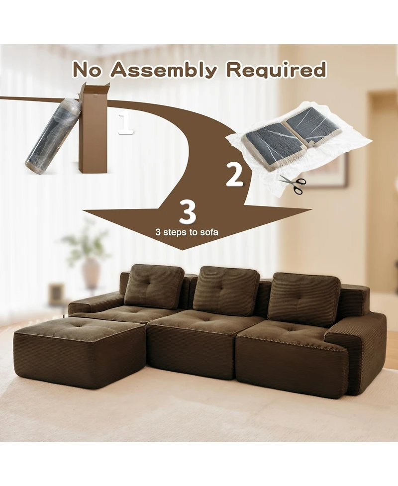 Streamdale Furniture Modern L-Shaped Corduroy Sectional Sofa with Movable Ottoman