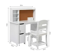 Gaomon Kids Study Desk with Chair, White Desk Set for Kids, Student Writing Desk with Bookshelf, Bulletin Board and Cabinets for Boys and Girls