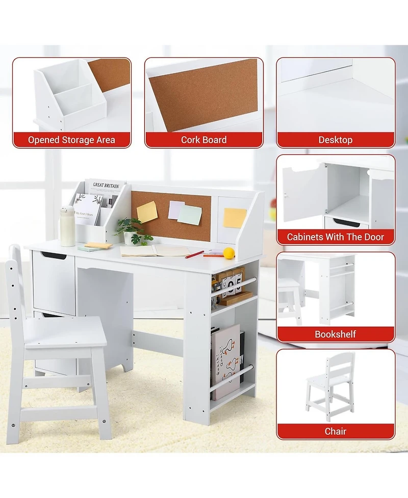 Gaomon Kids Study Desk and Chair Set, Wooden Learning Table with Storage, Hutch and Bulletin Board for Home or School
