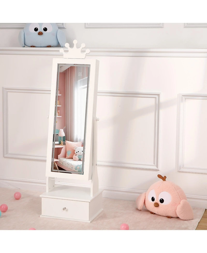 Gaomon Kids Jewelry Armoire with Led Light, Freestanding Organizer Mirror & 3 Drawers