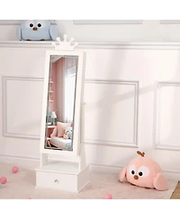 Gaomon Kids Jewelry Armoire with Led Light, Freestanding Organizer Mirror & 3 Drawers