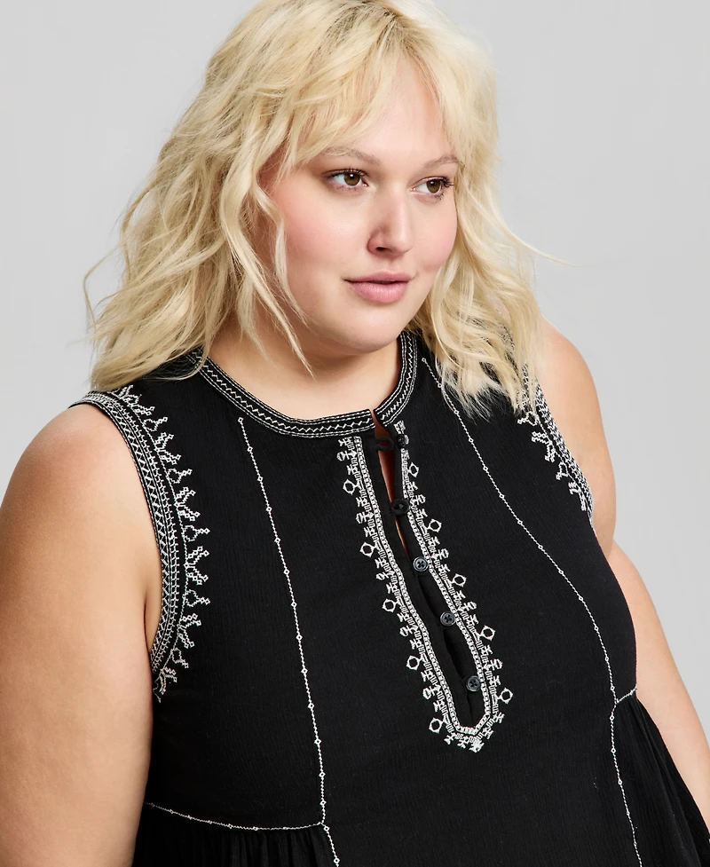 And Now This Trendy Plus Embroidered Cotton Sleeveless Top, Macy's Exclusive