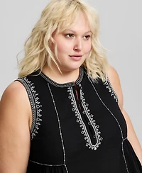 And Now This Trendy Plus Embroidered Cotton Sleeveless Top, Macy's Exclusive