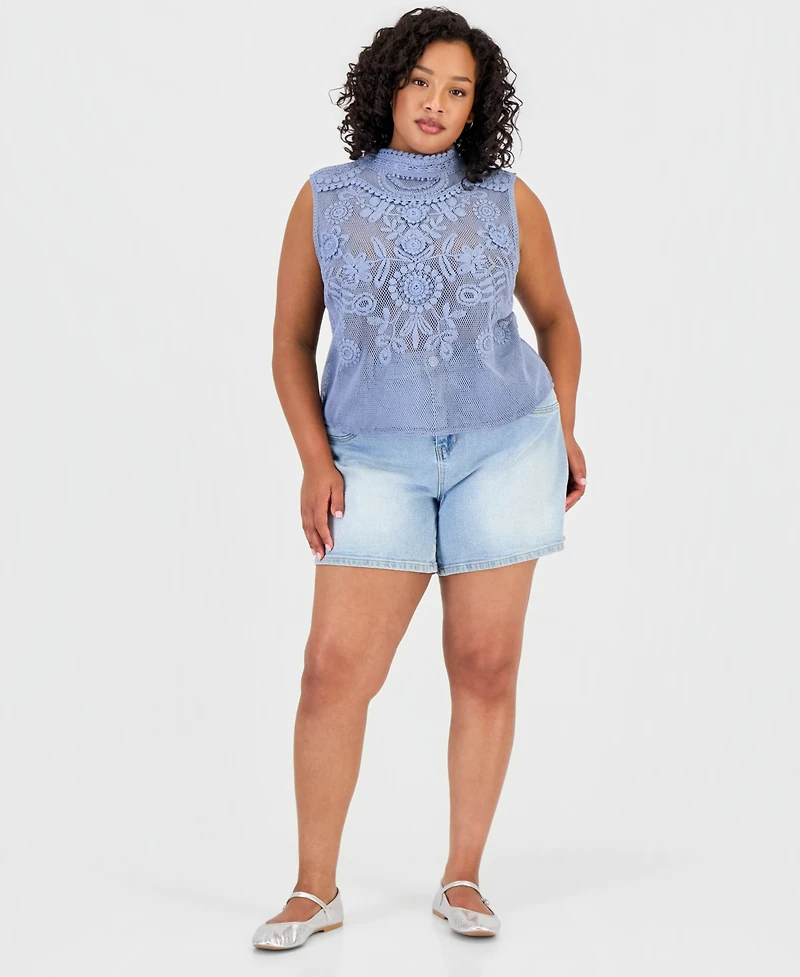 And Now This Trendy Plus Cotton Crochet Mock Neck Sleeveless Top, Exclusively at Macy's