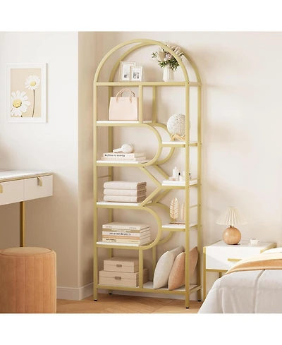 Gaomon 81.7" 6-Tier Open Arched Bookshelf, Modern Geometric Bookcase with Metal Frame & Display Storage for Home Office