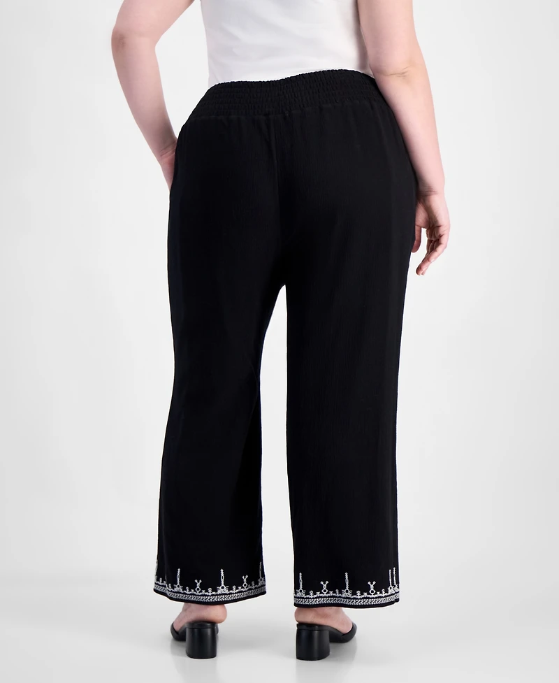 And Now This Trendy Plus Embroidered Cotton Wide Leg Pants, Macy's Exclusive