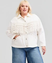 And Now This Trendy Plus Fringe-Trim Cotton Denim Jacket, Macy's Exclusive