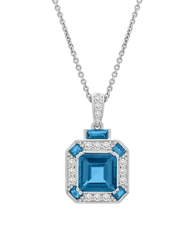 Macy's Lab Grown White Sapphire (2-5/8 ct. t.w.) and London Blue Topaz (2-5/8 ct. t.w.) Square Pendant Necklace in Sterling Silver