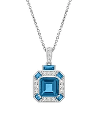 Macy's Lab Grown White Sapphire (2-5/8 ct. t.w.) and London Blue Topaz (2-5/8 ct. t.w.) Square Pendant Necklace in Sterling Silver