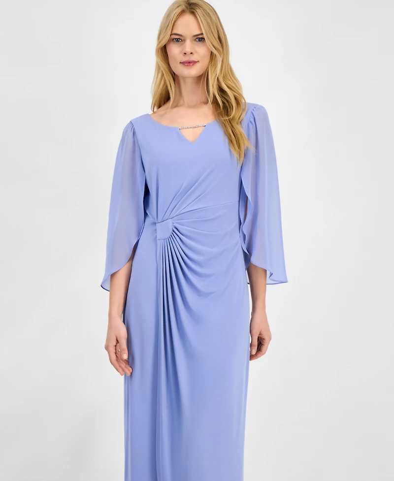 Connected Women's Solid Jersey Sheer-Sleeve Maxi Dress