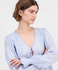 And Now This Women's Cotton Lace-Trim Tie-Front Top, Macy's Exclusive