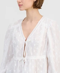 And Now This Women's Cotton Lace-Trim Tie-Front Top, Macy's Exclusive