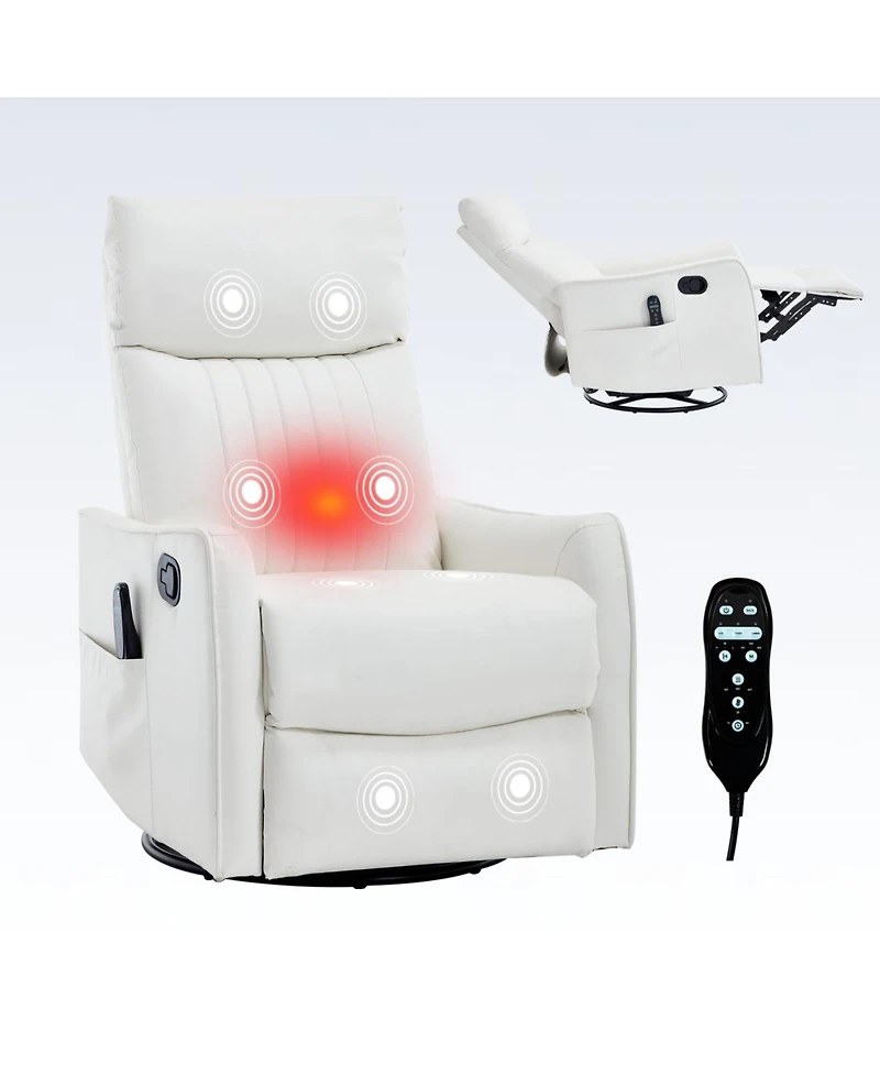 Streamdale Furniture Heat Massage Manual Recliner Chair with Rocker & Swivel