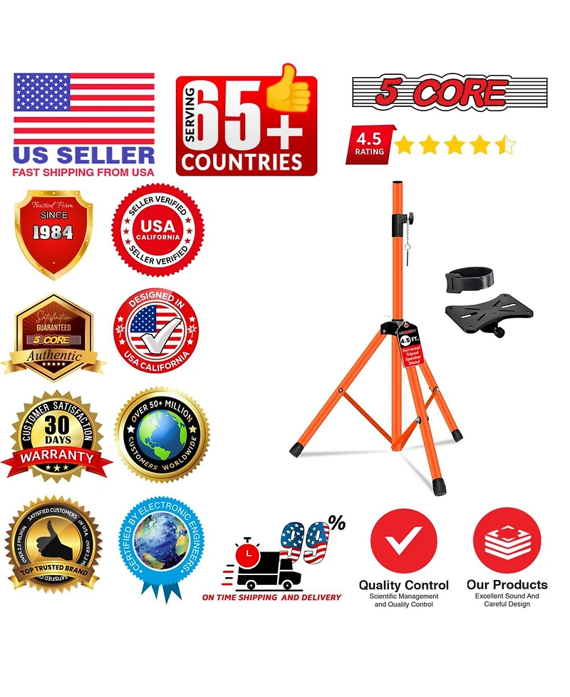 5 Core Speaker Stand Adjustable 31 to 54" Pa Dj Tripod Stands Heavy Duty w 35mm Insert 132 Lbs - Ss Hd 1 Pk 4.5 Ft