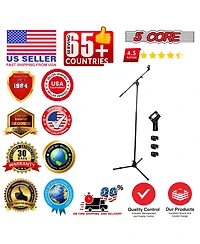 5 Core Mic Stand 2Pcs Adjustable Microphone Stands Floor w 180° Rotating Telescoping Metal Boom Arm