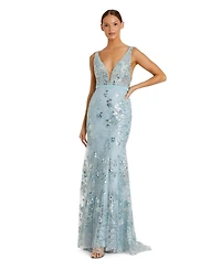 Mac Duggal Women's Floral Embellished Sleeveless Plunge Neck Gown