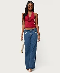 Edikted Women's Layered Lacey Cowl Neck Halter Top