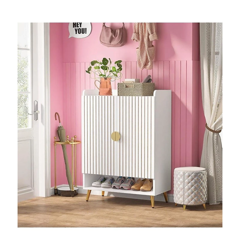 Slickblue Wooden Shoe Storage Cabinet with Doors for Hallway Entryway