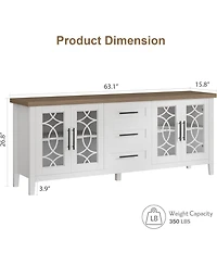 gaomon Farmhouse Tv Stand for 70" TVs, Mid-Century Console with Glass Door, 2 Doors, 3 Drawers and Shelves