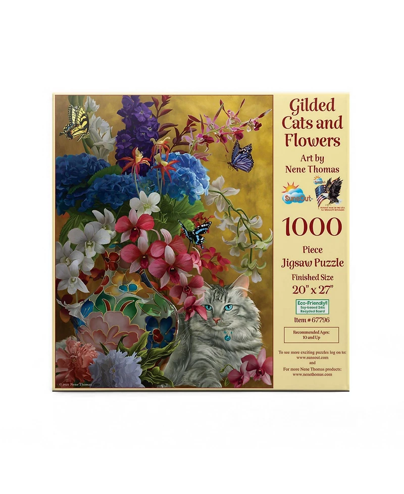 Gilded Cats And Flowers 1000 piece Jigsaw Puzzle for Adults