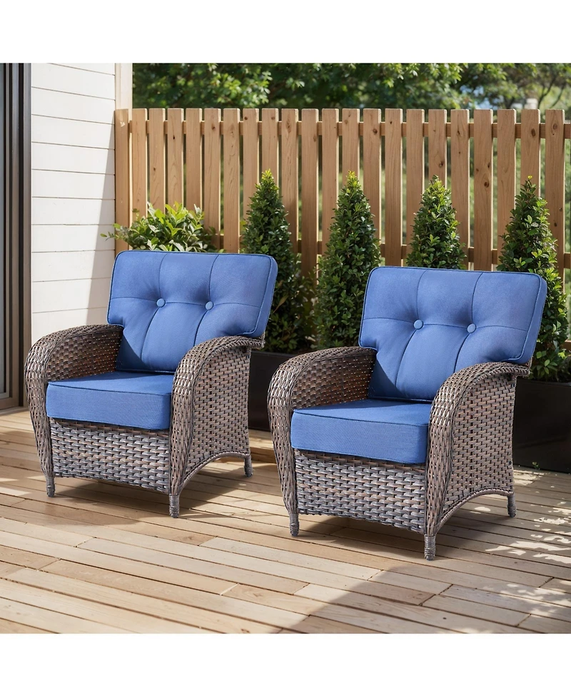 Gymojoy T-Frame Brown Wicker Outdoor Lounge Chairs with Olefin 5 In. Thick Cushions 2-Pack)