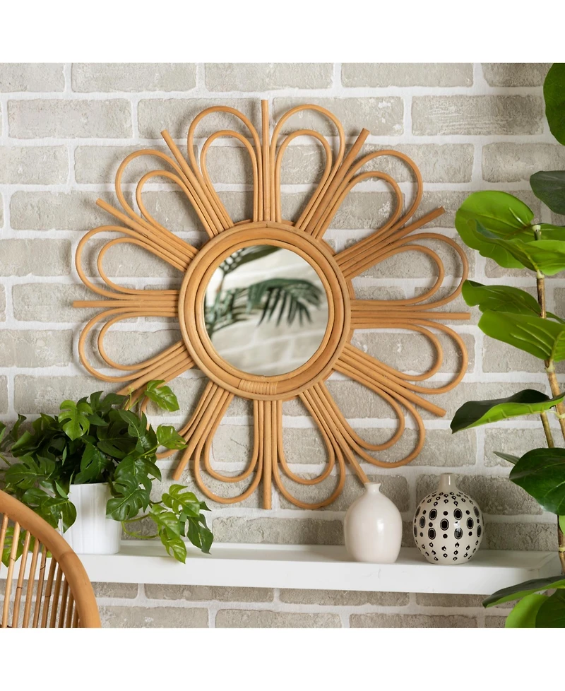 Furniture Sakura 23.2" Rattan Bohemian Accent Wall Mirror